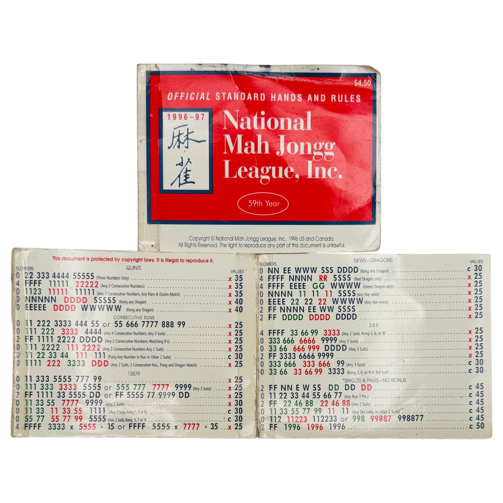 1996-97 National Mah Jongg League Official Standard Hands & Rules Card 59th READ - Picture 4 of 8